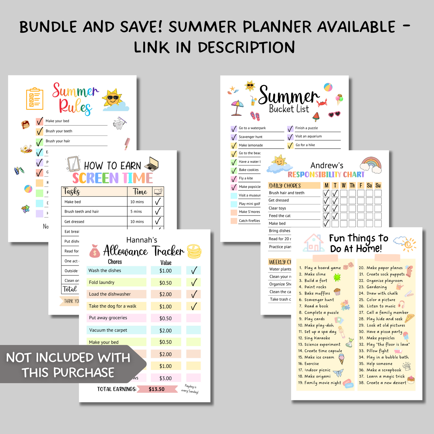 Screentime Chart Checklist Kids Printable, Editable Chore Chart Tracker