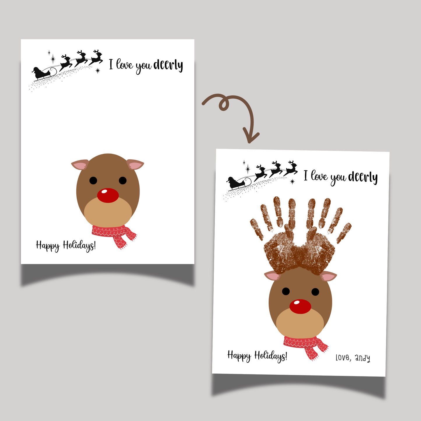 Christmas Handprint Reindeer Craft Printable, DIY Holiday Art Activity For Baby Toddler Kids Keepsake Gift