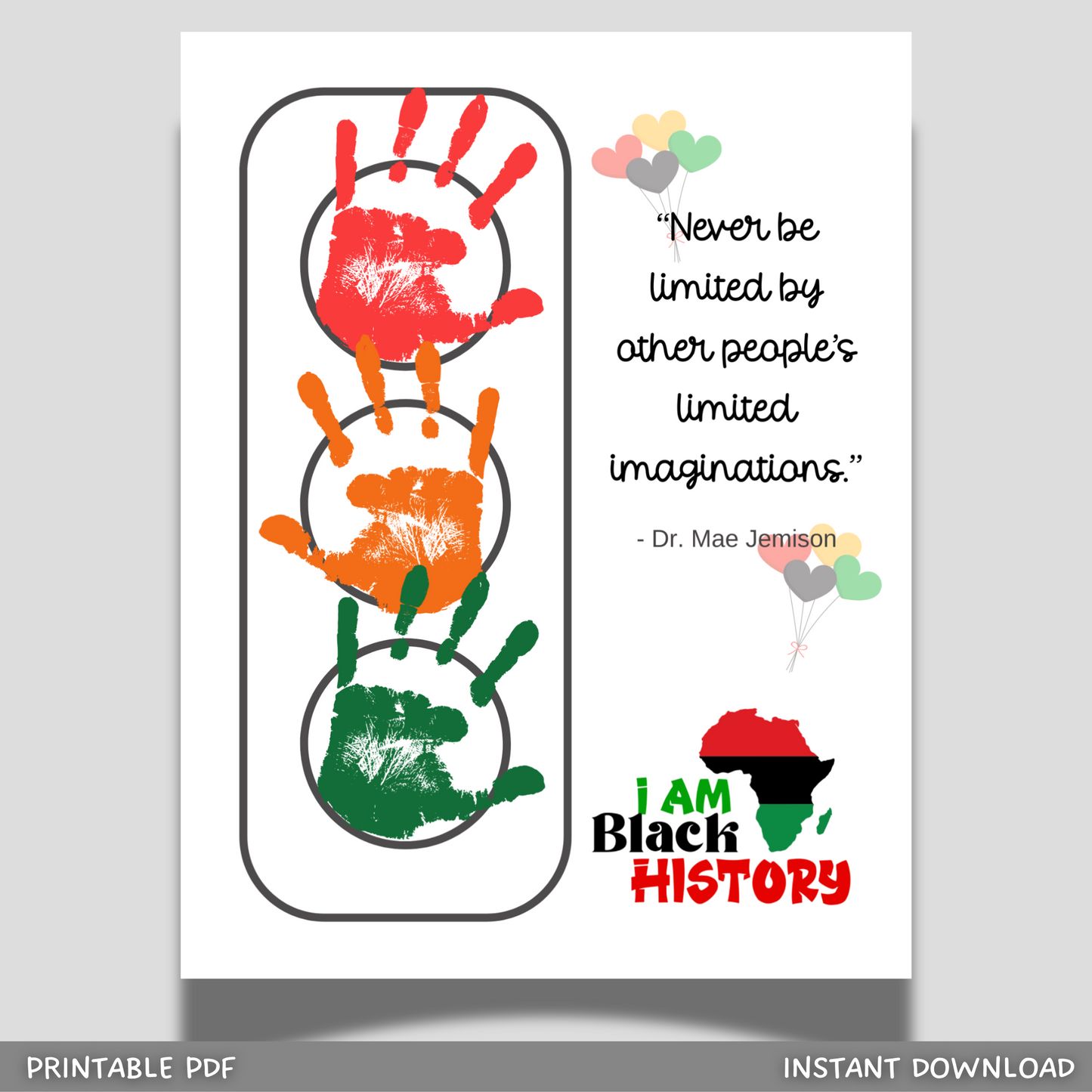 Black History Month Handprint Crafts Printable, DIY Art Kids Activity Baby Toddler Preschool Kindergarten