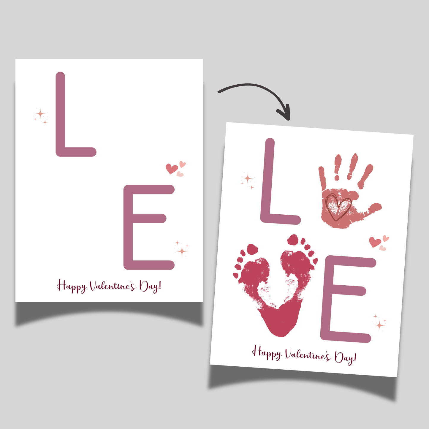 Valentines Day Handprint Holiday Crafts Printable, DIY Love Art for Kids Baby Toddler Activity