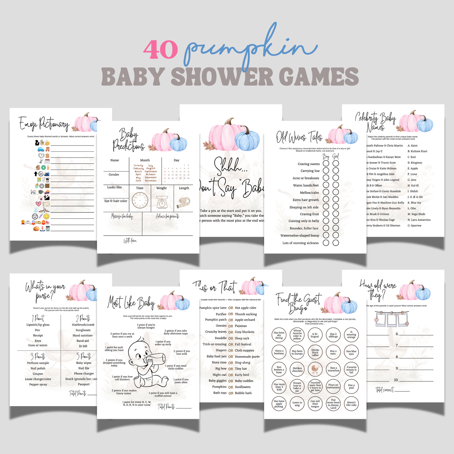Pumpkin Baby Shower Games Fall Party Printable