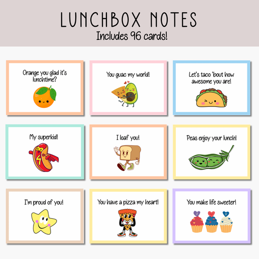 Lunch Box Notes Printable for Kids, Back to School Cute Lunchbox Cards