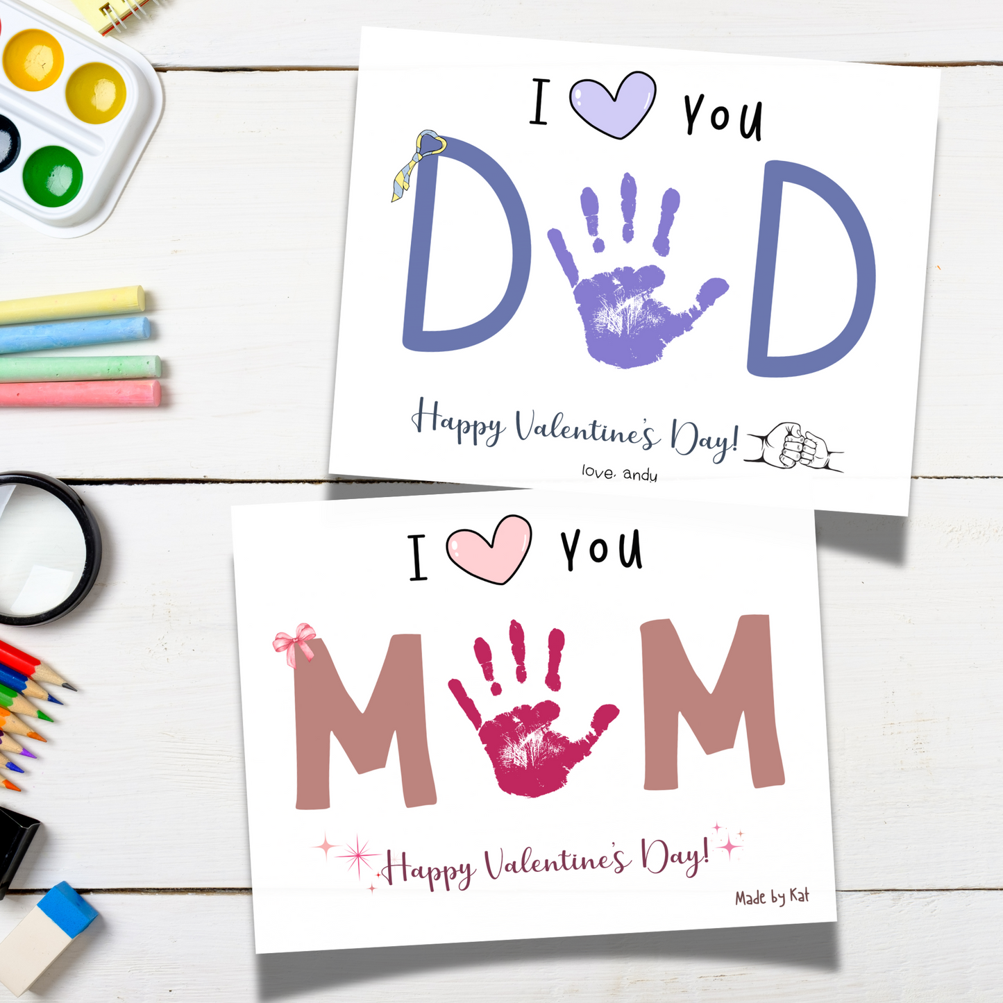 Valentines Day Handprint Holiday Crafts Printable, DIY Art for Kids Baby Toddler Child Nursery Activity