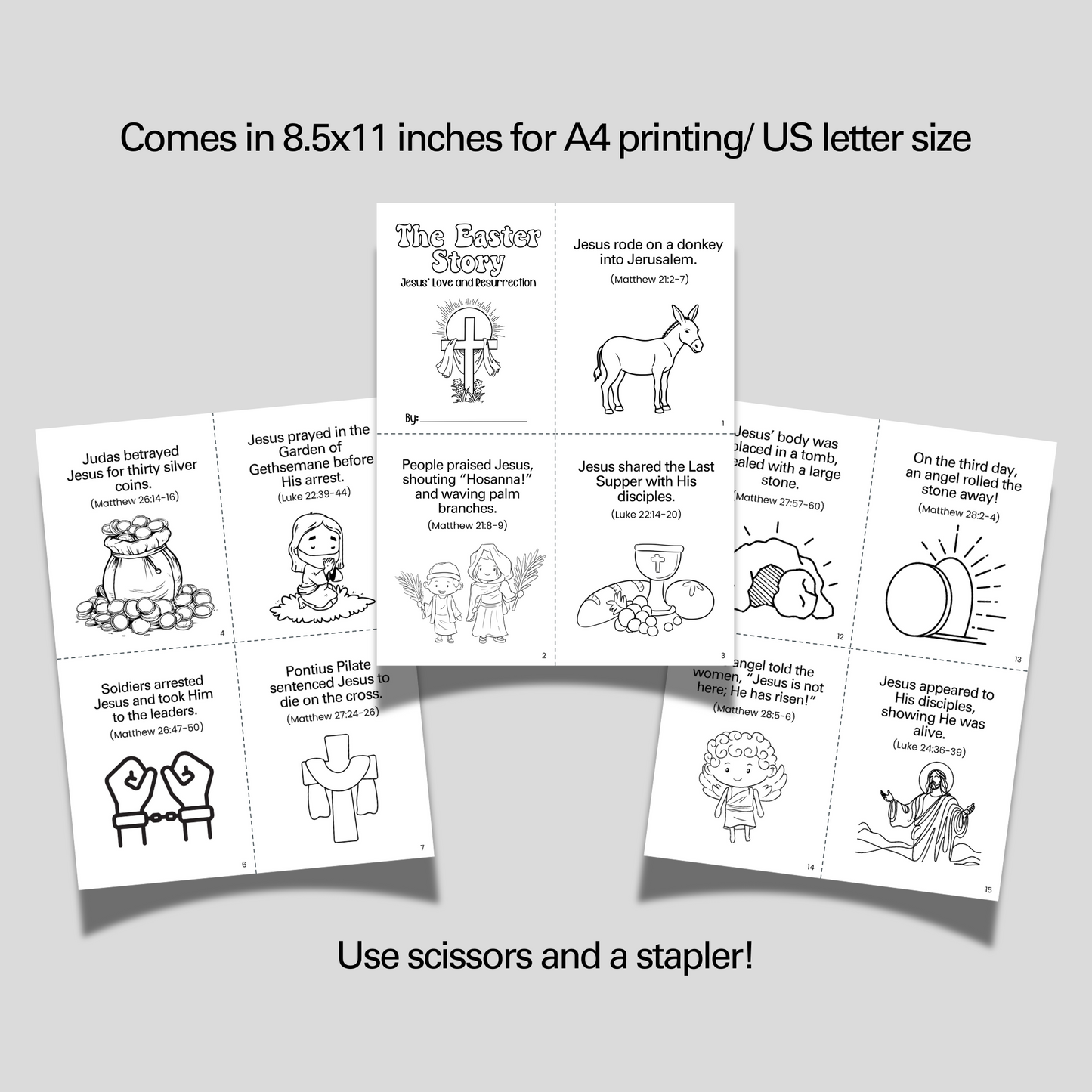 Easter Story Mini Book for Kids Printable, Coloring Bible Lesson Sunday School Craft Religious Christian Activity Holy Week