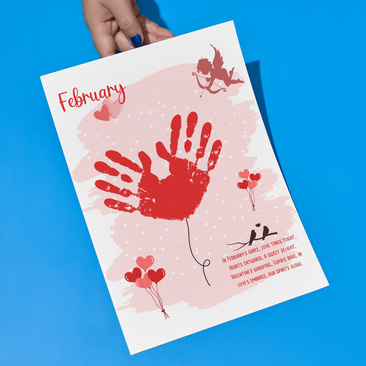 February Handprint Footprint Crafts Printable, DIY Art Kids Preschool Activity, Valentines Monthly Keepsakes Baby Toddler PreK Kindergarten