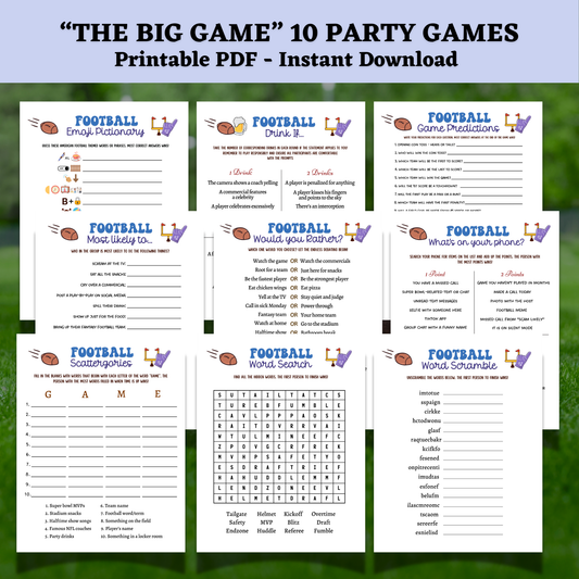 10 Football Party Games Printable 2026 Big Game Activity