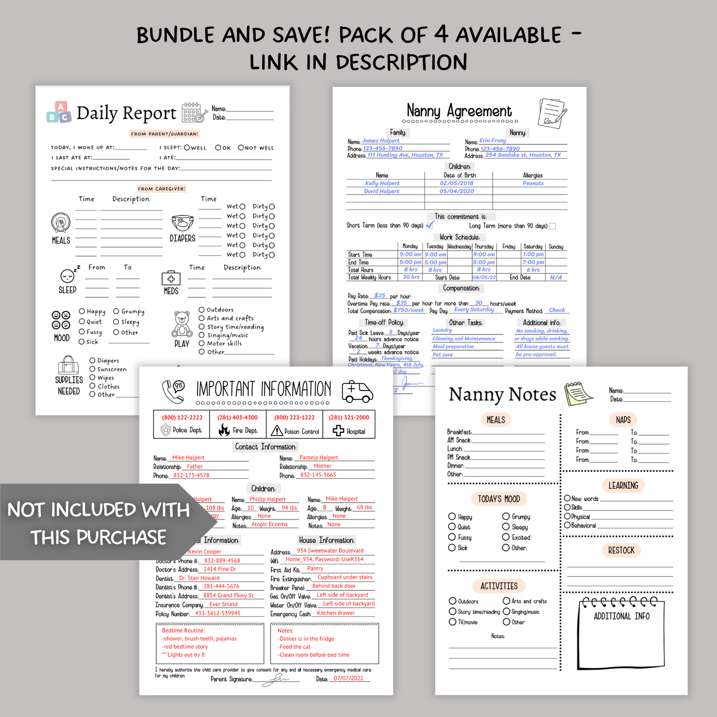 Daily Toddler Log Printable, Infant Baby Schedule for Preschool/ Babysitter