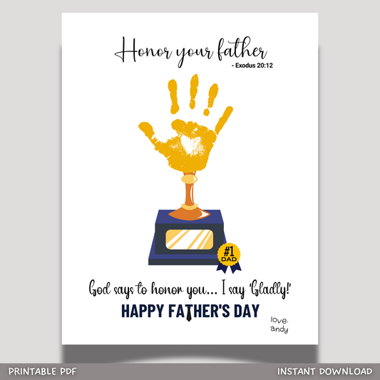 Father's Day Bible Craft Kids Printable, DIY Handprint Card Religious Art