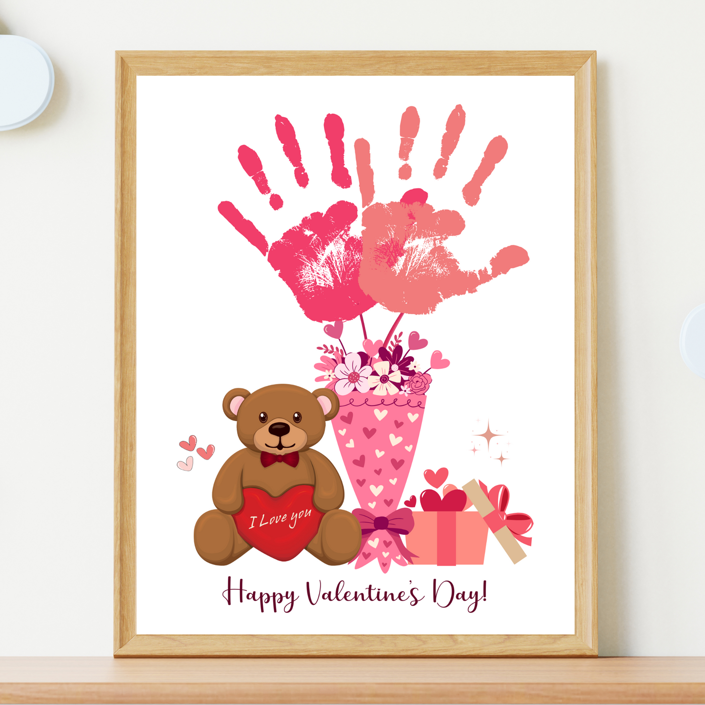 Valentines Day Handprint Holiday Crafts Printable DIY Bouquet Art for Kids Baby Toddler Child Activity Preschool Homeschool Keepsake