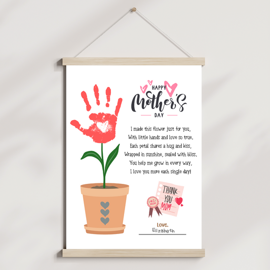 Mom Handprint Craft for Kids Printable, Mothers Day DIY Hand Art Activity Birthday Gift from Child Baby Toddler Wall Decor Teacher Parent Resources