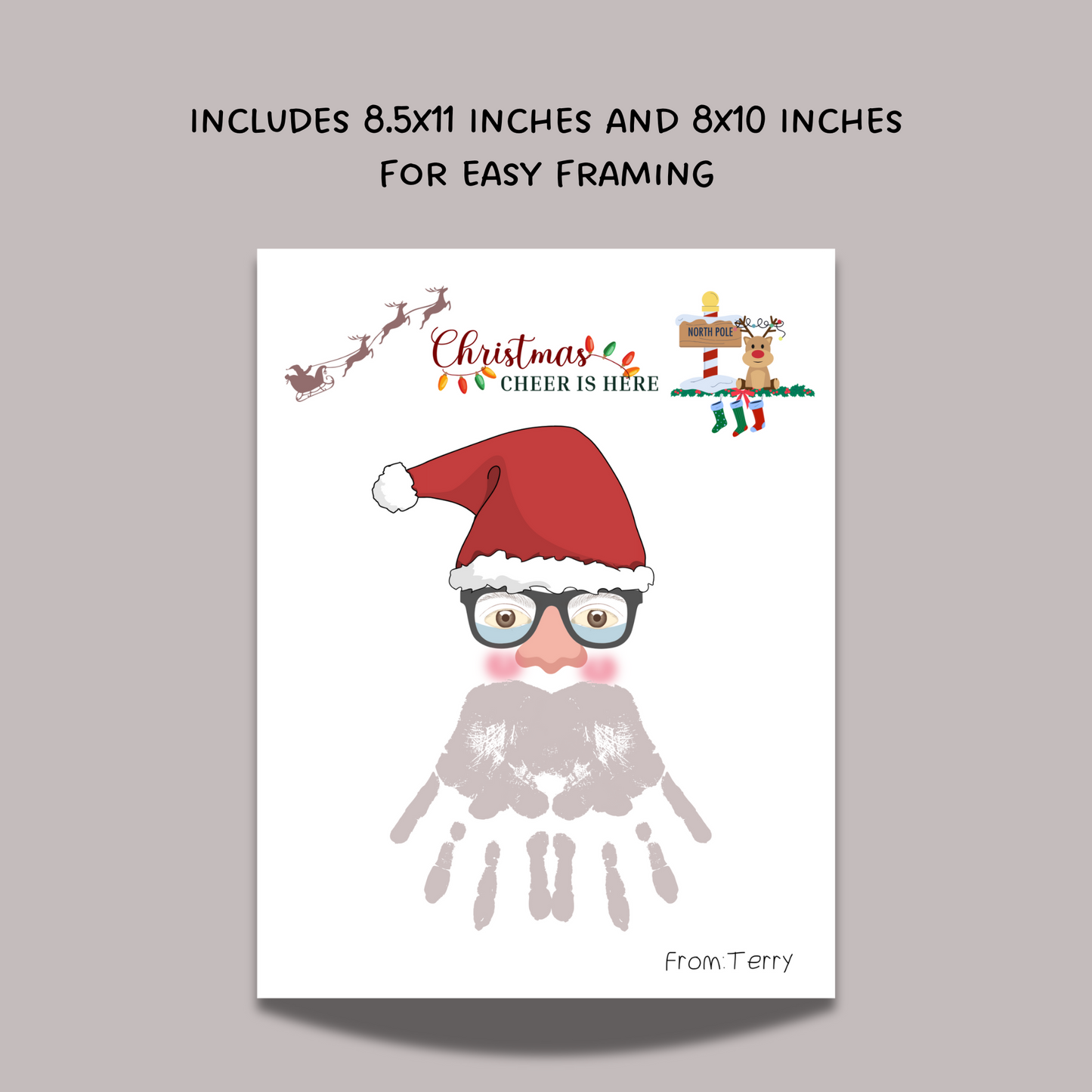 Christmas Handprint Santa Beard Craft Printable, DIY Holiday Art Activity For Baby Toddler Kids Preschool Daycare Kindergarten Keepsake Gift