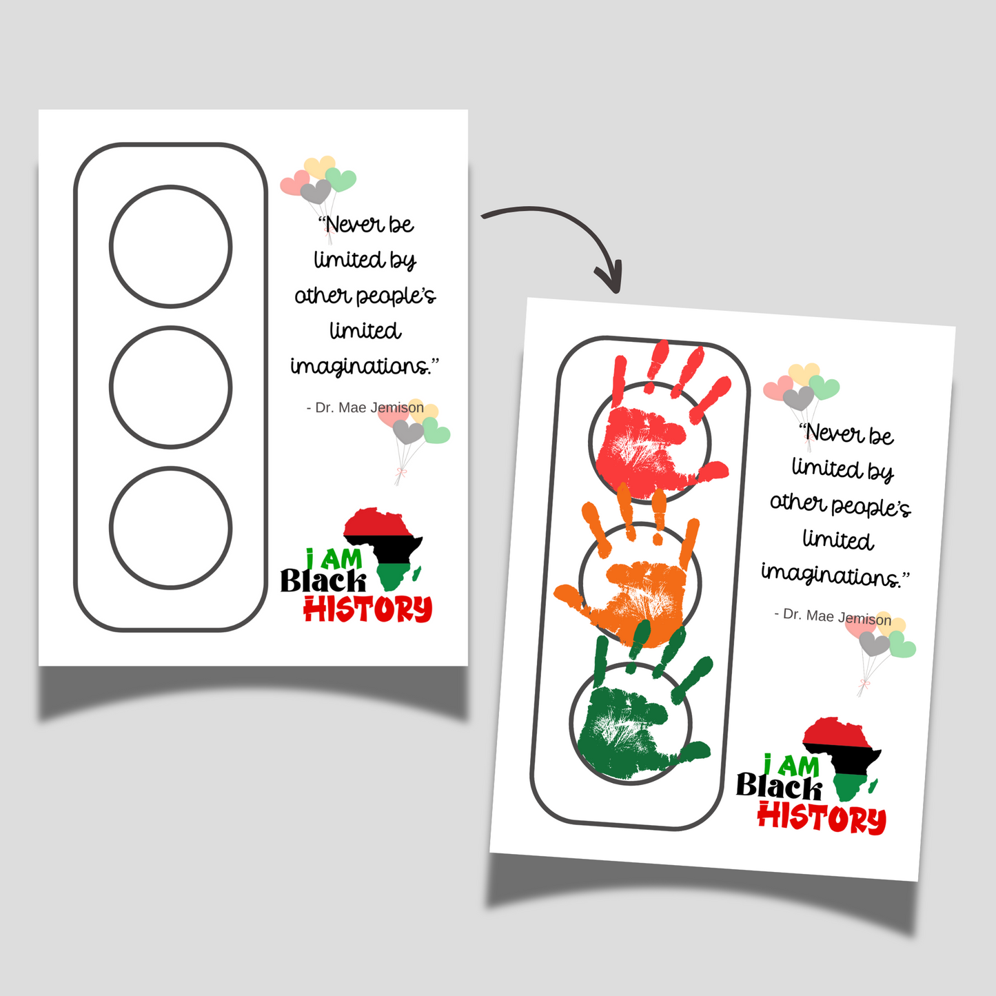 Black History Month Handprint Crafts Printable, DIY Art Kids Activity Baby Toddler Preschool Kindergarten