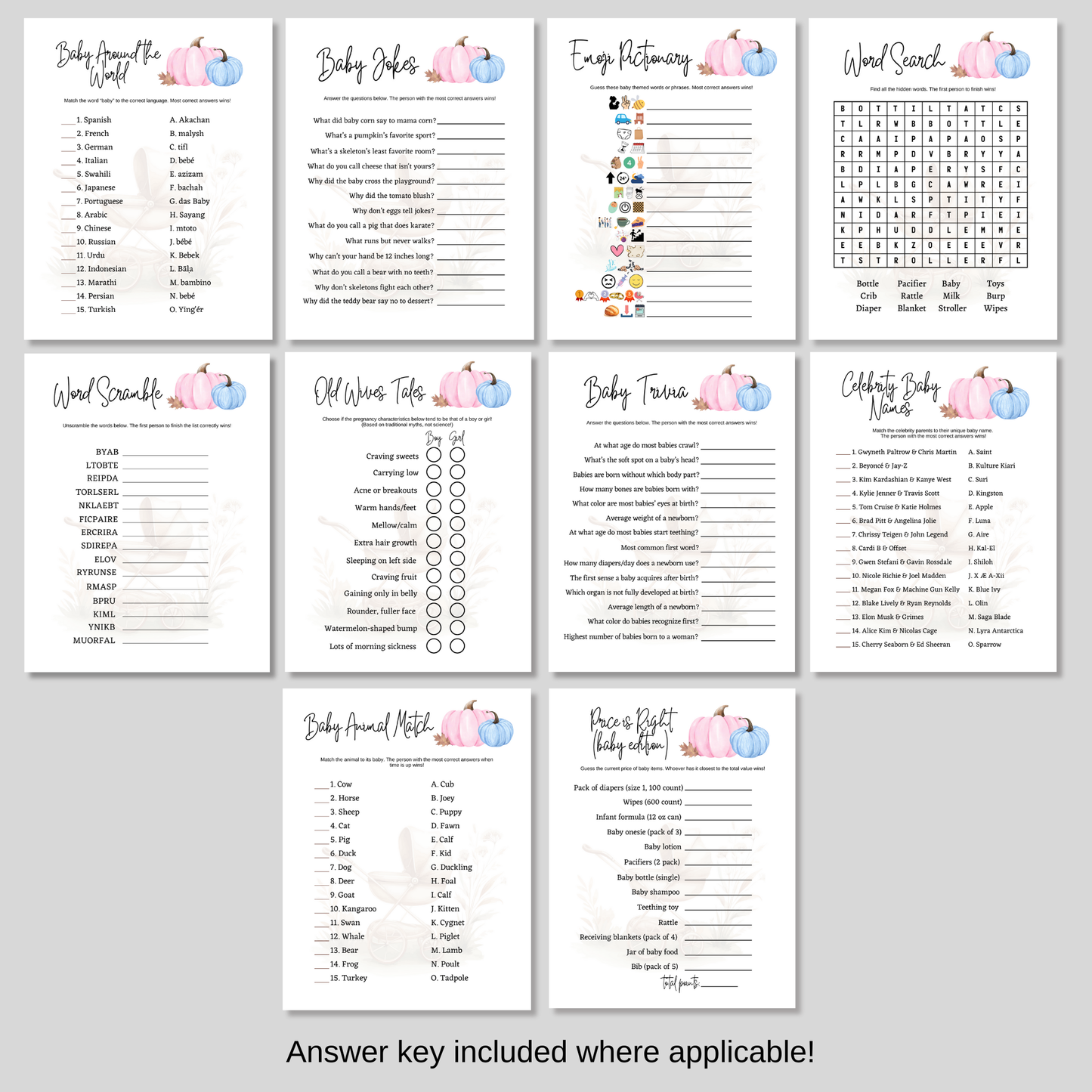 Pumpkin Baby Shower Games Fall Party Printable