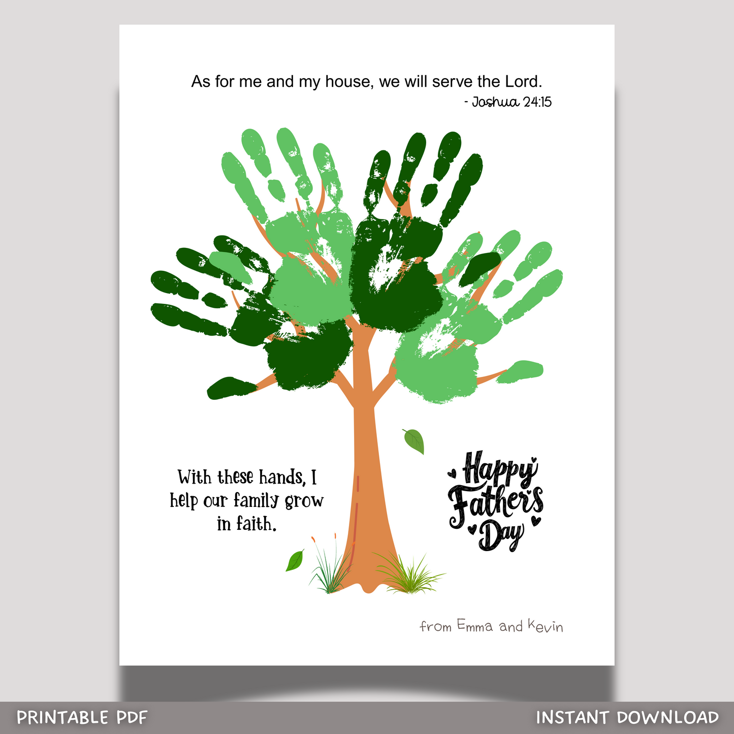 Father's Day Christian Craft Kids Printable, DIY Bible Handprint Card Religious Art Sunday School Activity Gift for Dad Grandpa