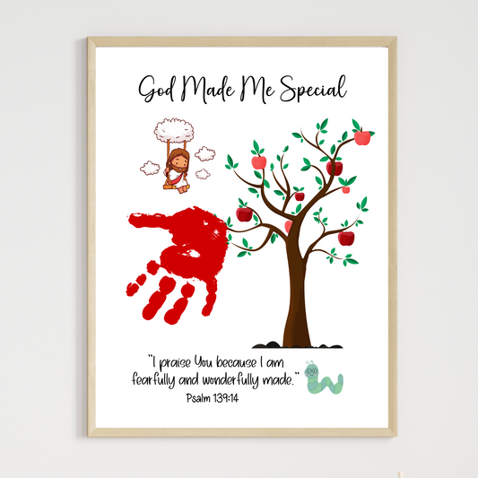 Christian Handprint Apple Craft Printable, Fall Art Kids Bible Activity
