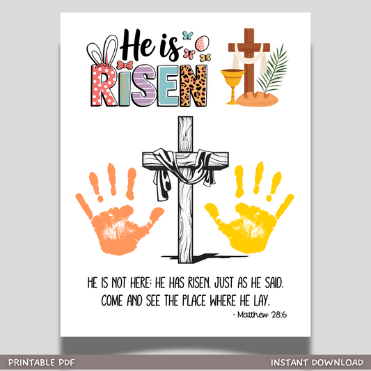 Jesus Is Risen Christian Easter Handprint Craft Printable, Resurrection DIY Art Kids Sunday School Activity