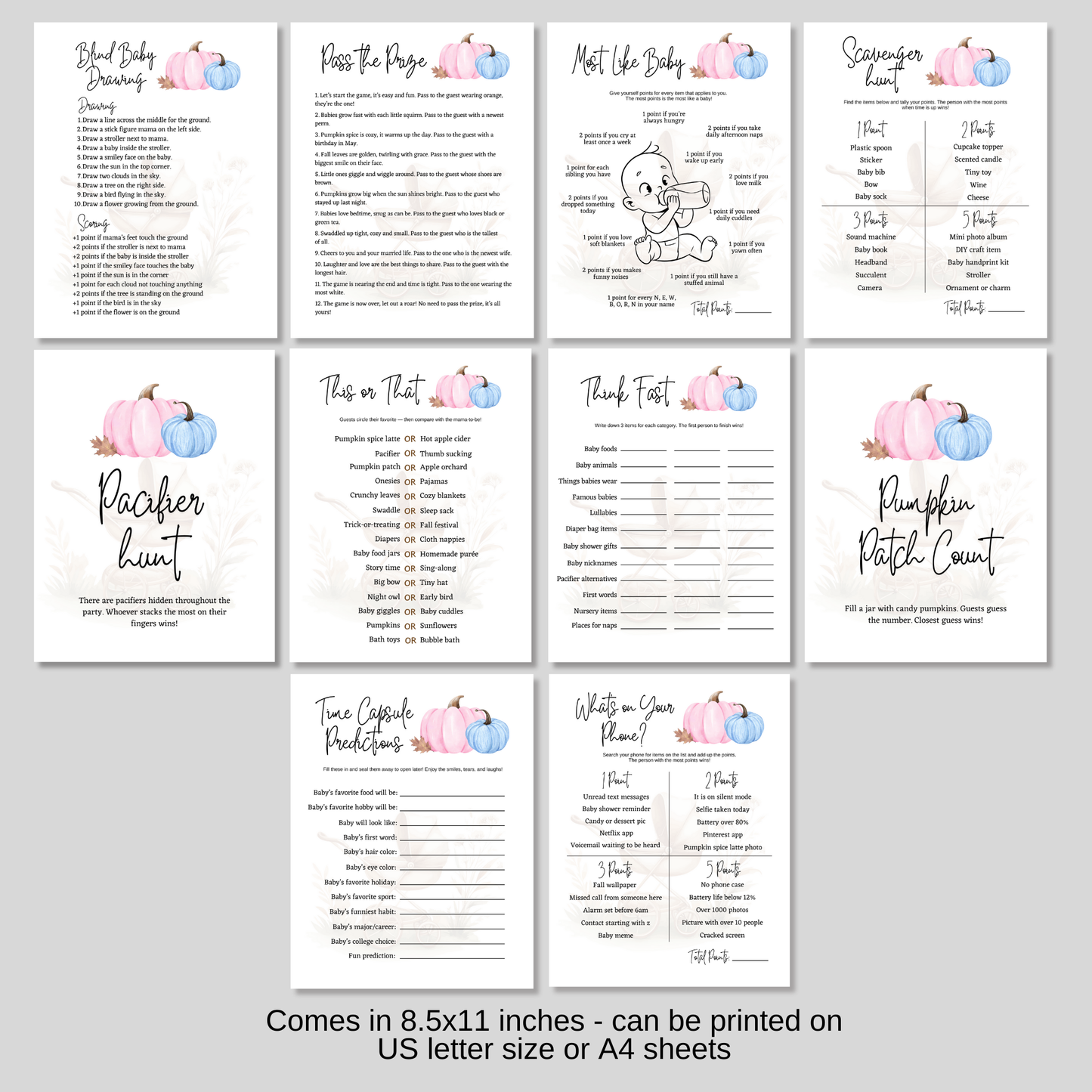 Pumpkin Baby Shower Games Fall Party Printable