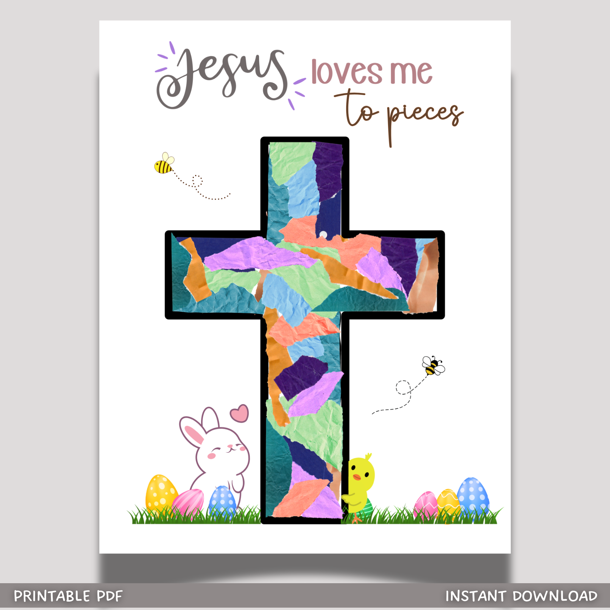 Religious Christian Craft for Kids Printable, Easter Cross Torn Paper