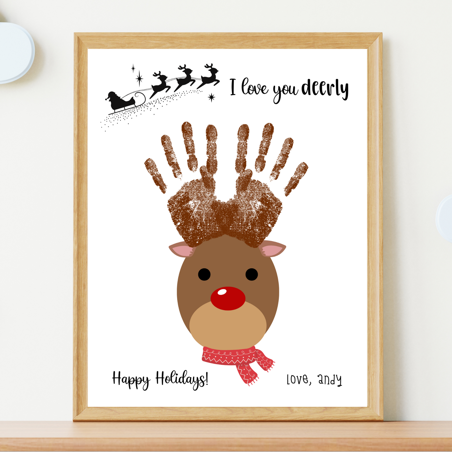 Christmas Handprint Reindeer Craft Printable, DIY Holiday Art Activity For Baby Toddler Kids Keepsake Gift