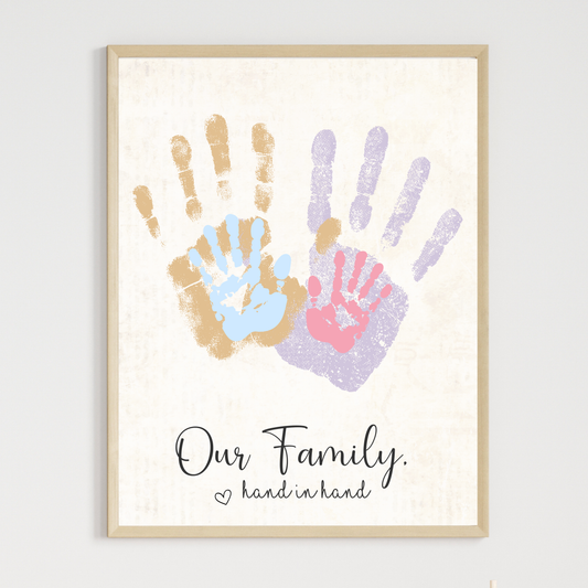 Family Handprint Craft Printable, DIY Art Keepsake Mom Dad Baby Kid Toddler