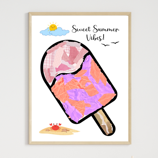 Summer Torn Paper Craft Printable, DIY Art for Kids Activity Template
