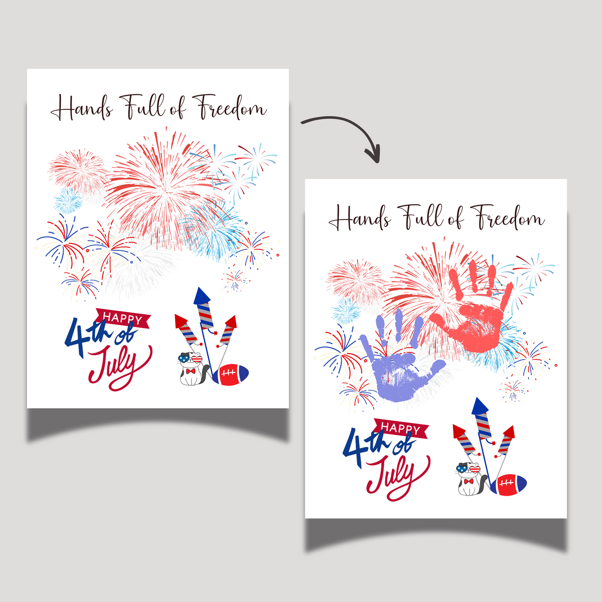 Firework July Hand Lettering 4th of July Fireworks Handprint Art Printable, DIY Craft Activity for ...