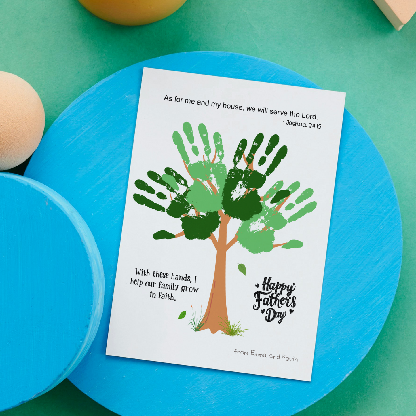 Father's Day Christian Craft Kids Printable, DIY Bible Handprint Card Religious Art Sunday School Activity Gift for Dad Grandpa