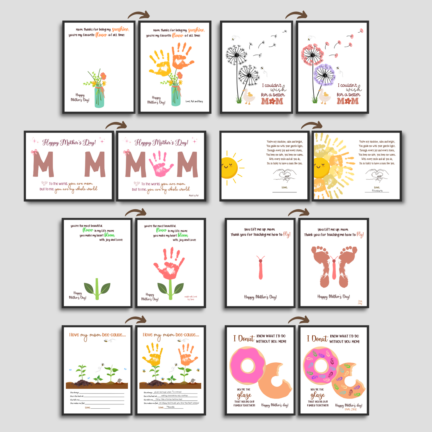 Mom Crafts for Kids Printable, Mothers Day DIY Handprint Footprint Hand Feet Art Activity Birthday Gift from Children Baby Toddler Wall Decor