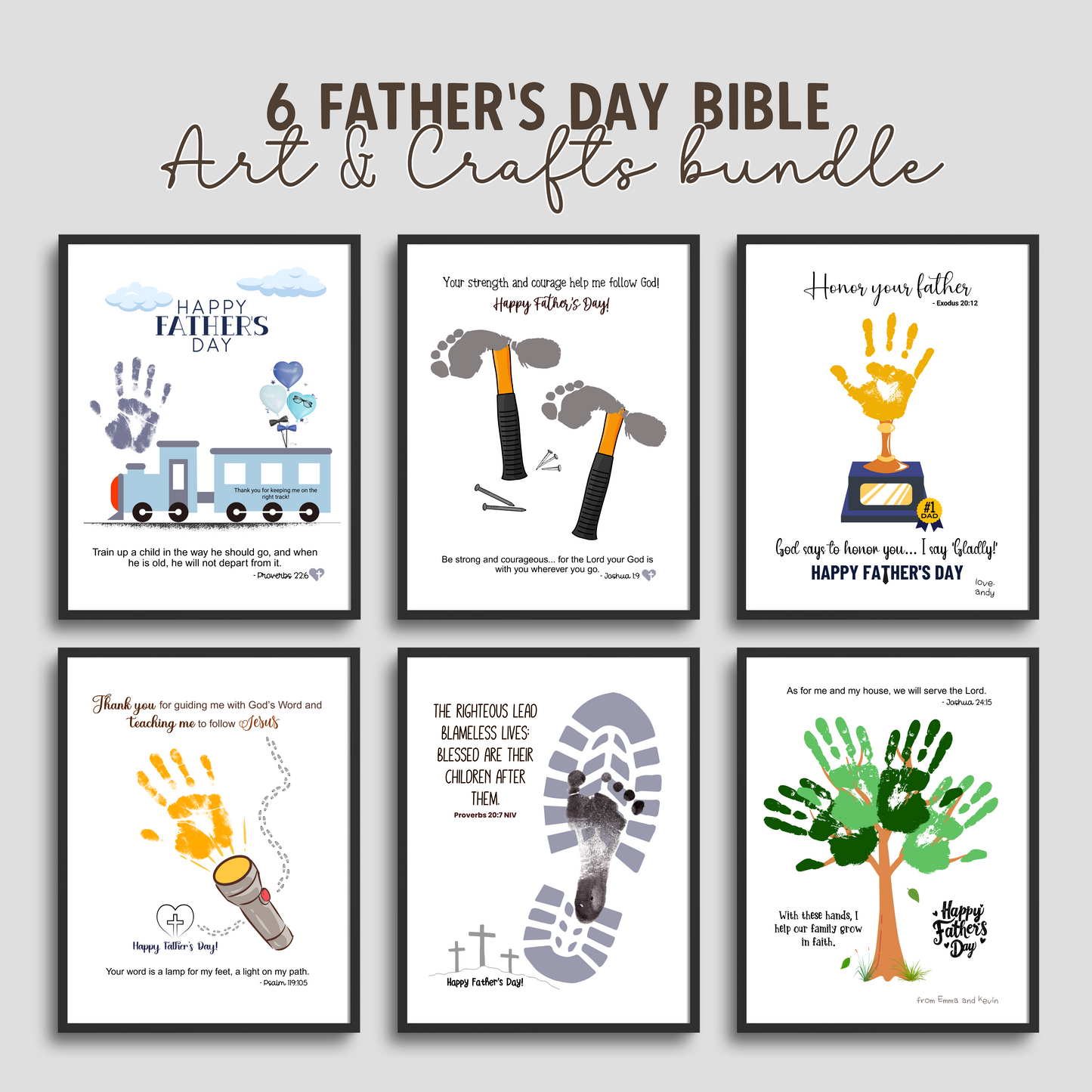 Father's Day Christian Crafts Bundle Kids Printable, DIY Bible Handprint Card Religious Art Sunday School Activity Gift for Dad Grandpa