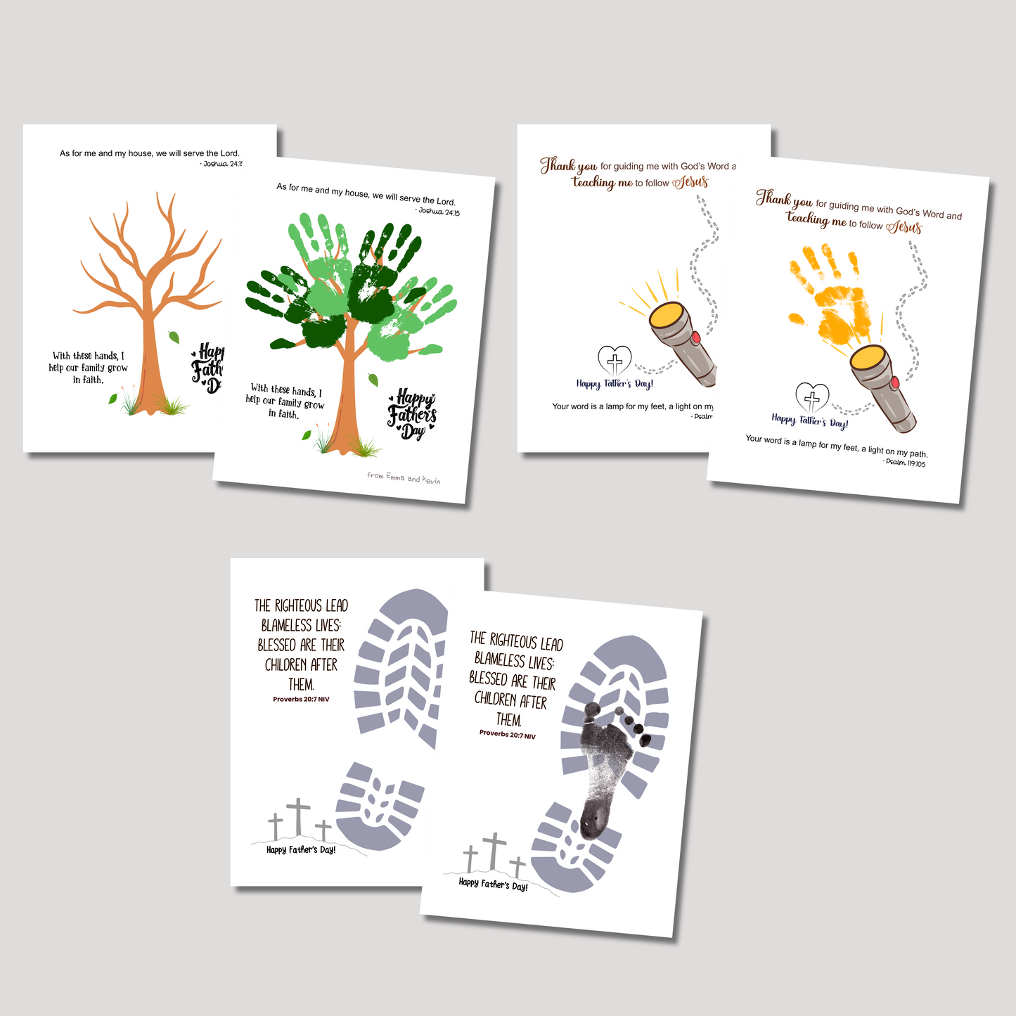 Father's Day Christian Crafts Bundle Kids Printable, DIY Bible Handprint Card Religious Art Sunday School Activity Gift for Dad Grandpa