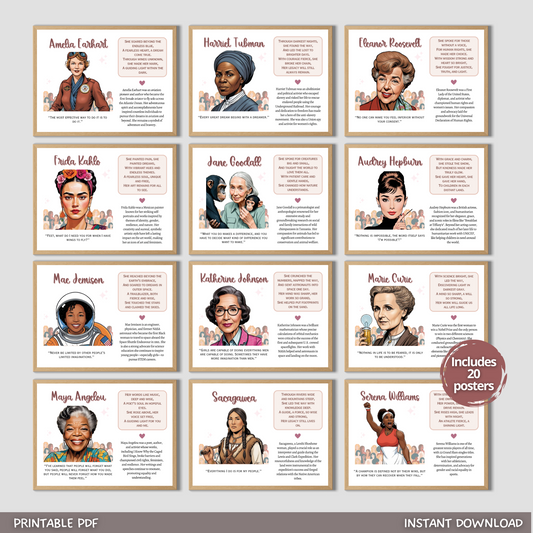 Womens History Month Posters Printable, Inspirational Quote Classroom School March Bulletin Board Display Art Teacher Print Activities Decor