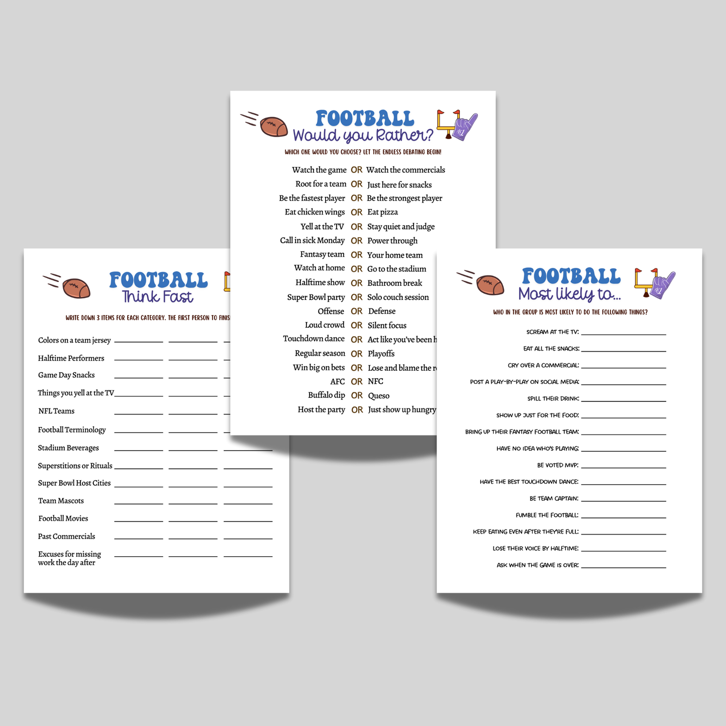 10 Football Party Games Printable 2026 Big Game Activity