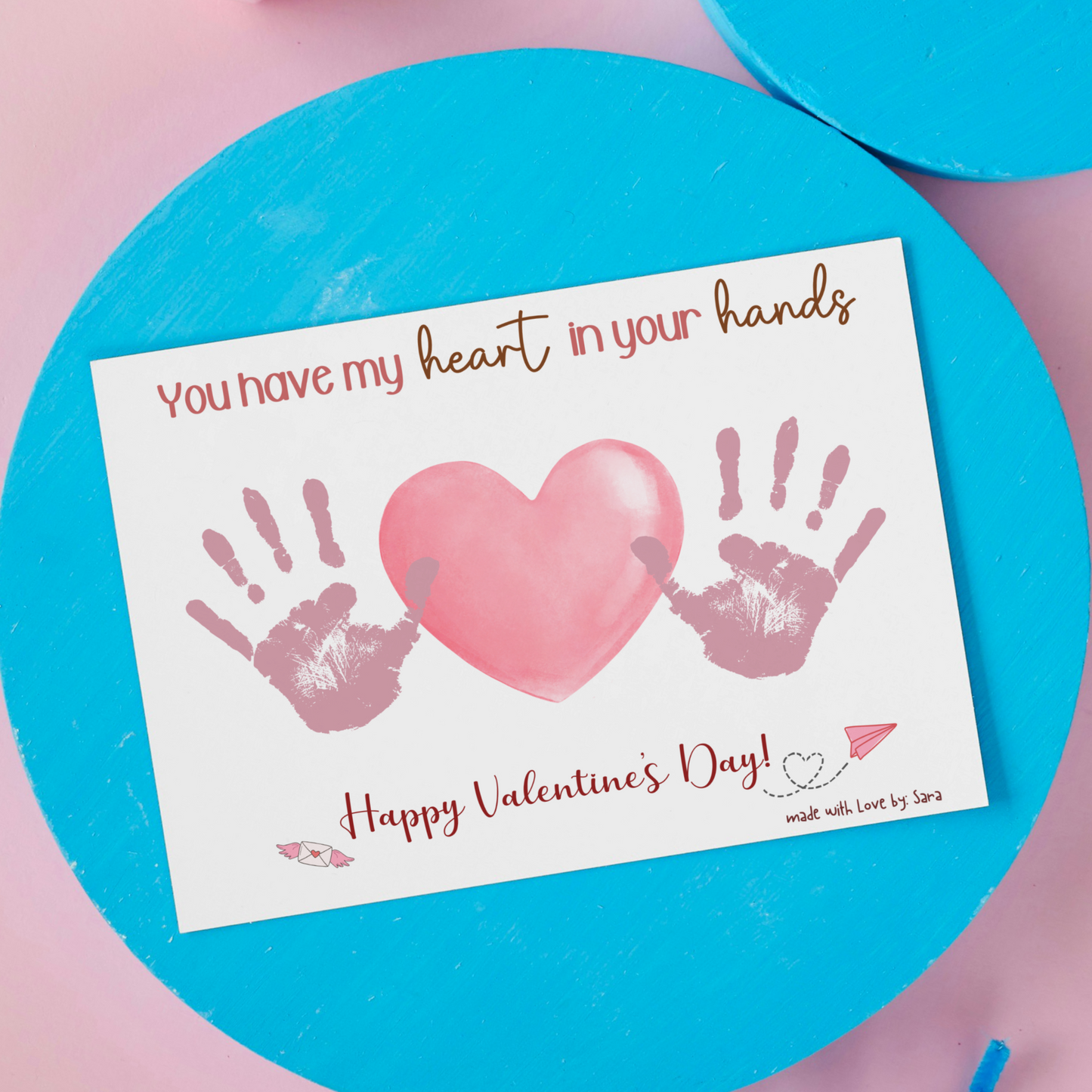 Valentines Handprint Holiday Crafts Printable, DIY Heart Art for Kids Preschool Homeschool Activity