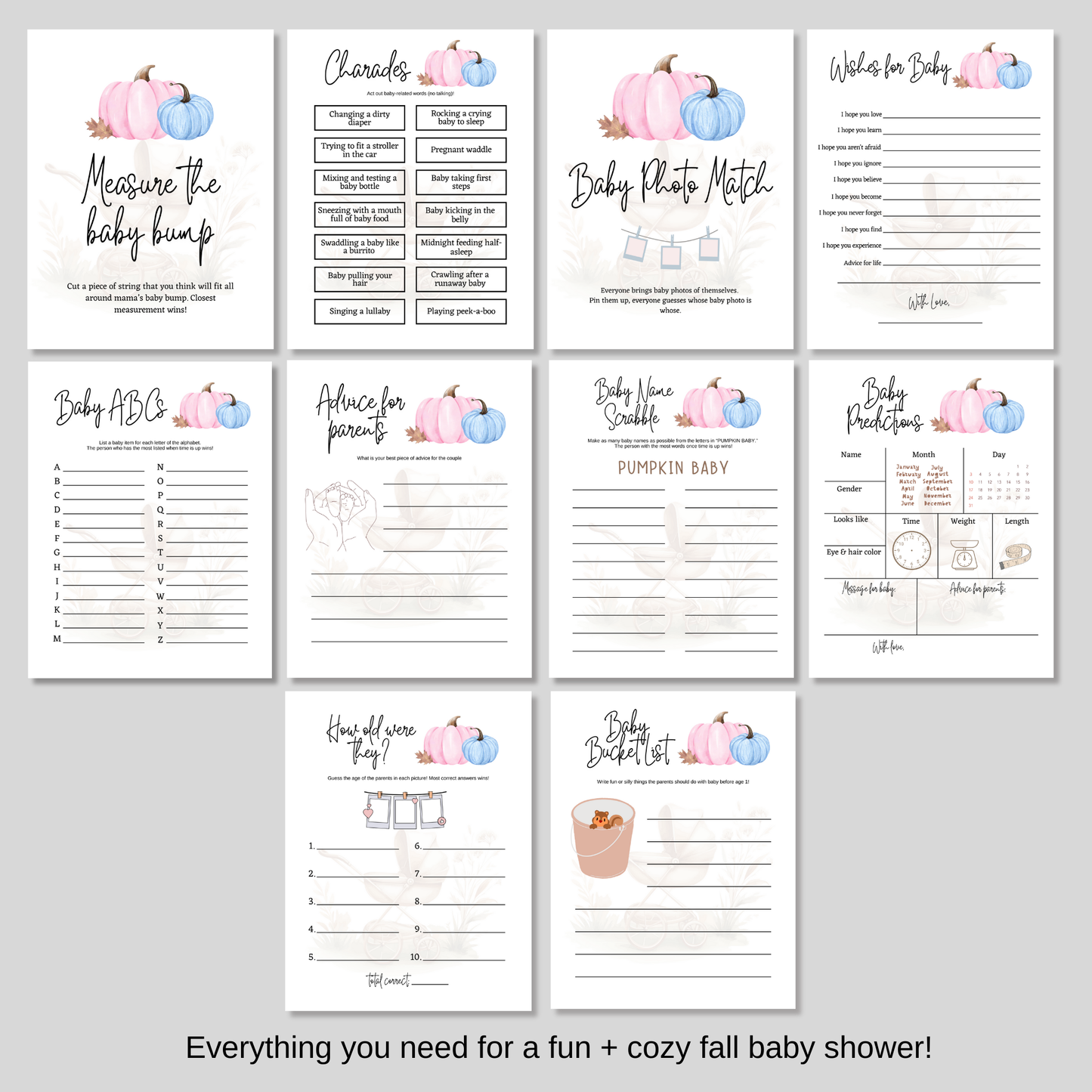 Pumpkin Baby Shower Games Fall Party Printable