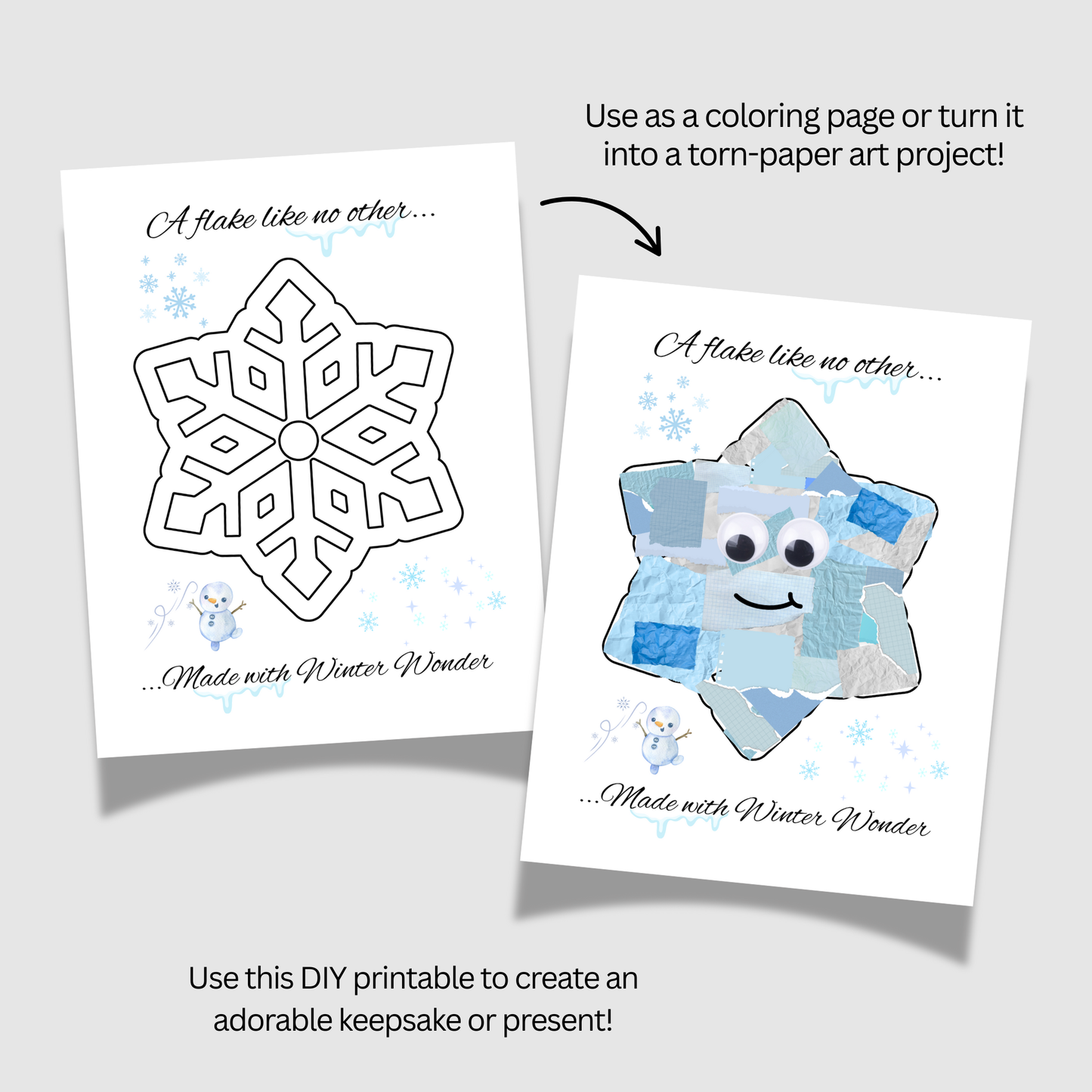 Snowflake Winter Torn Paper Craft Printable