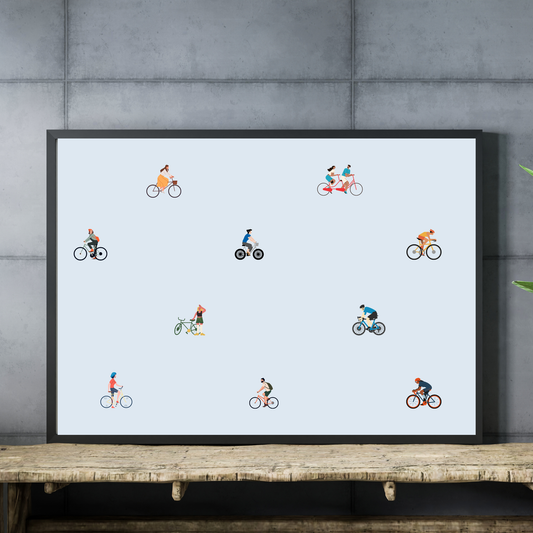 Custom Tiny Bicyclists Print Art Gift for Bike Rider