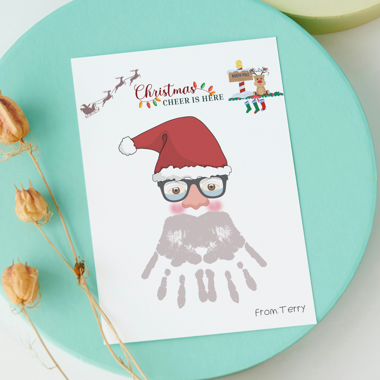 Christmas Handprint Santa Beard Craft Printable, DIY Holiday Art Activity For Baby Toddler Kids Preschool Daycare Kindergarten Keepsake Gift