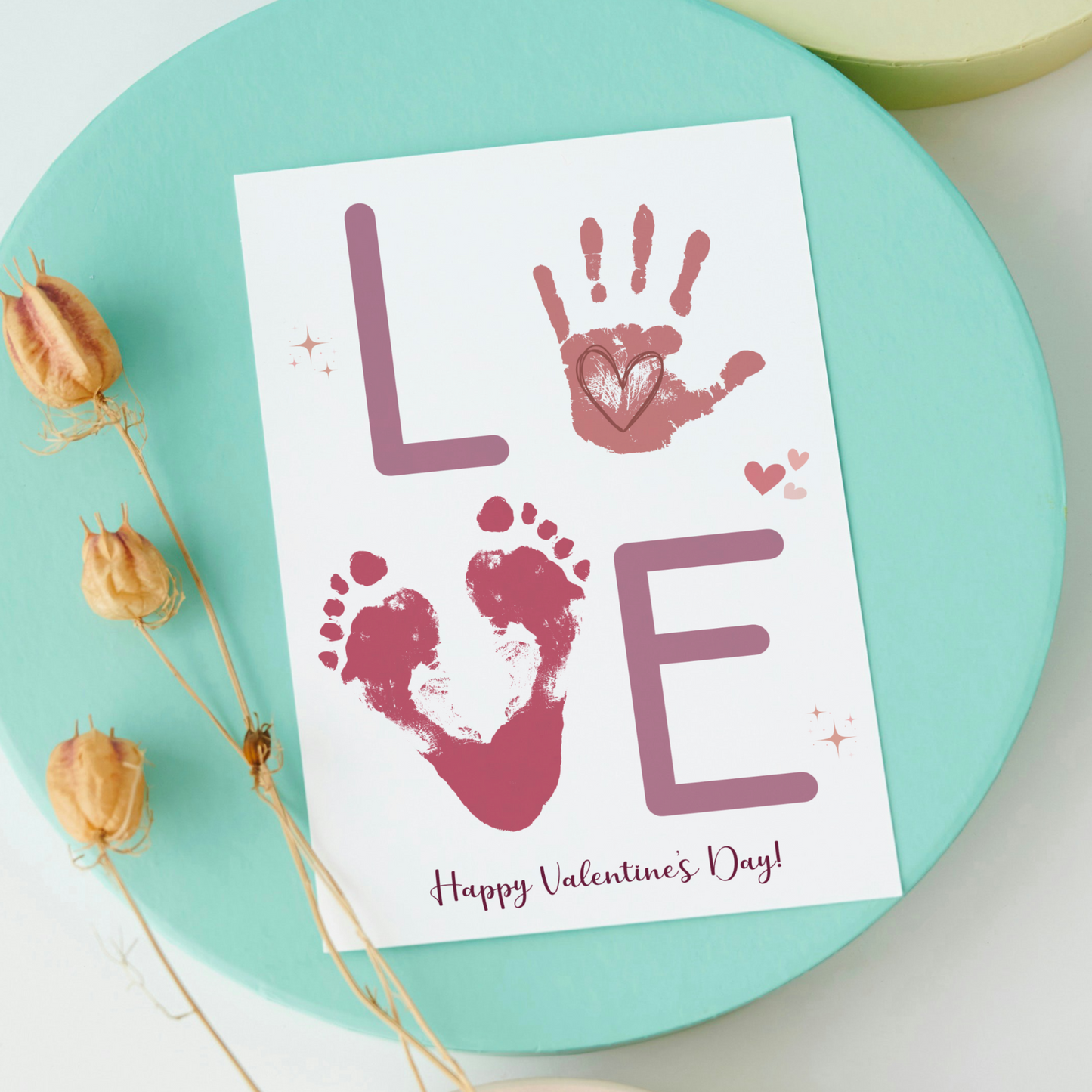 Valentines Day Handprint Holiday Crafts Printable, DIY Love Art for Kids Baby Toddler Activity