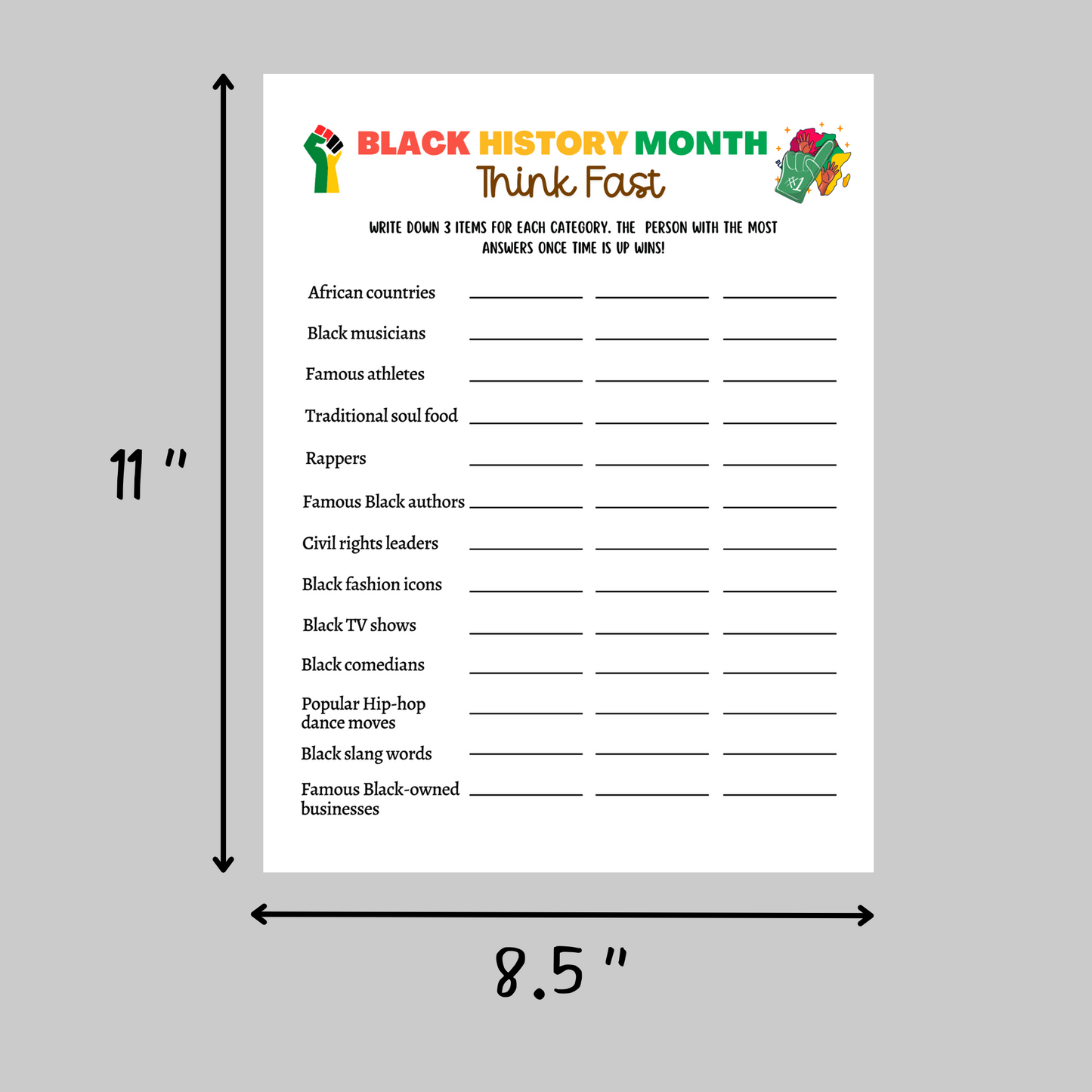 Black History Month Games Printable, Historical African American Celebration Trivia Party Activity Classroom Education