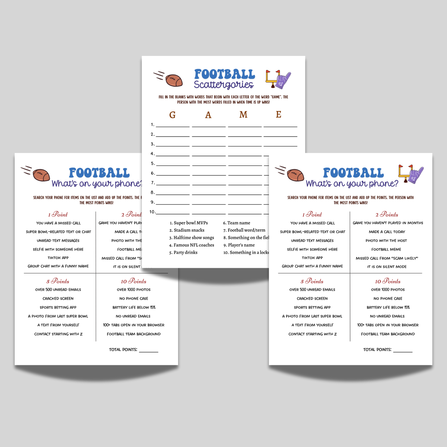 10 Football Party Games Printable 2026 Big Game Activity