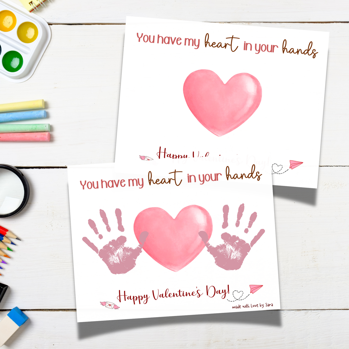 Valentines Handprint Holiday Crafts Printable, DIY Heart Art for Kids Preschool Homeschool Activity