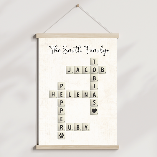 Personalized Family Name Sign Printable, Custom Crossword Scrabble Letter Tile Art Decor
