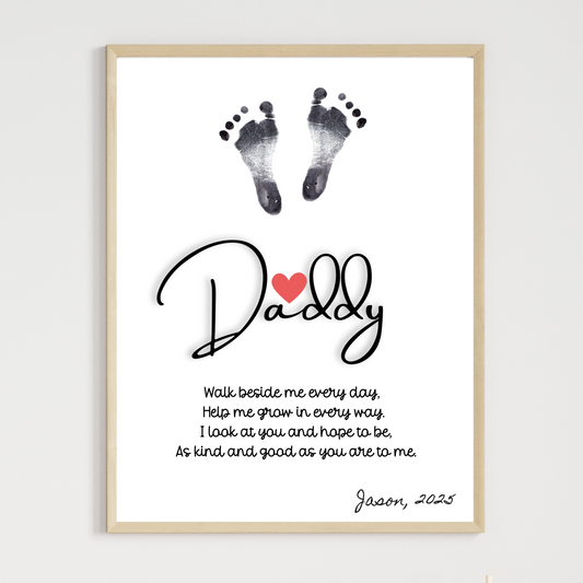 Fathers Day Footprint Craft Printable, DIY Daddy Card Newborn Art Gift for Dad