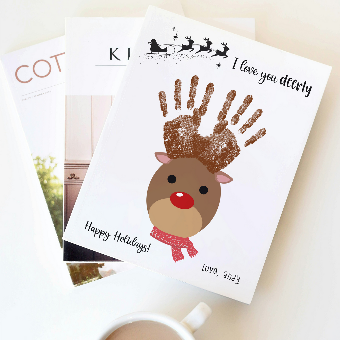 Christmas Handprint Reindeer Craft Printable, DIY Holiday Art Activity For Baby Toddler Kids Keepsake Gift