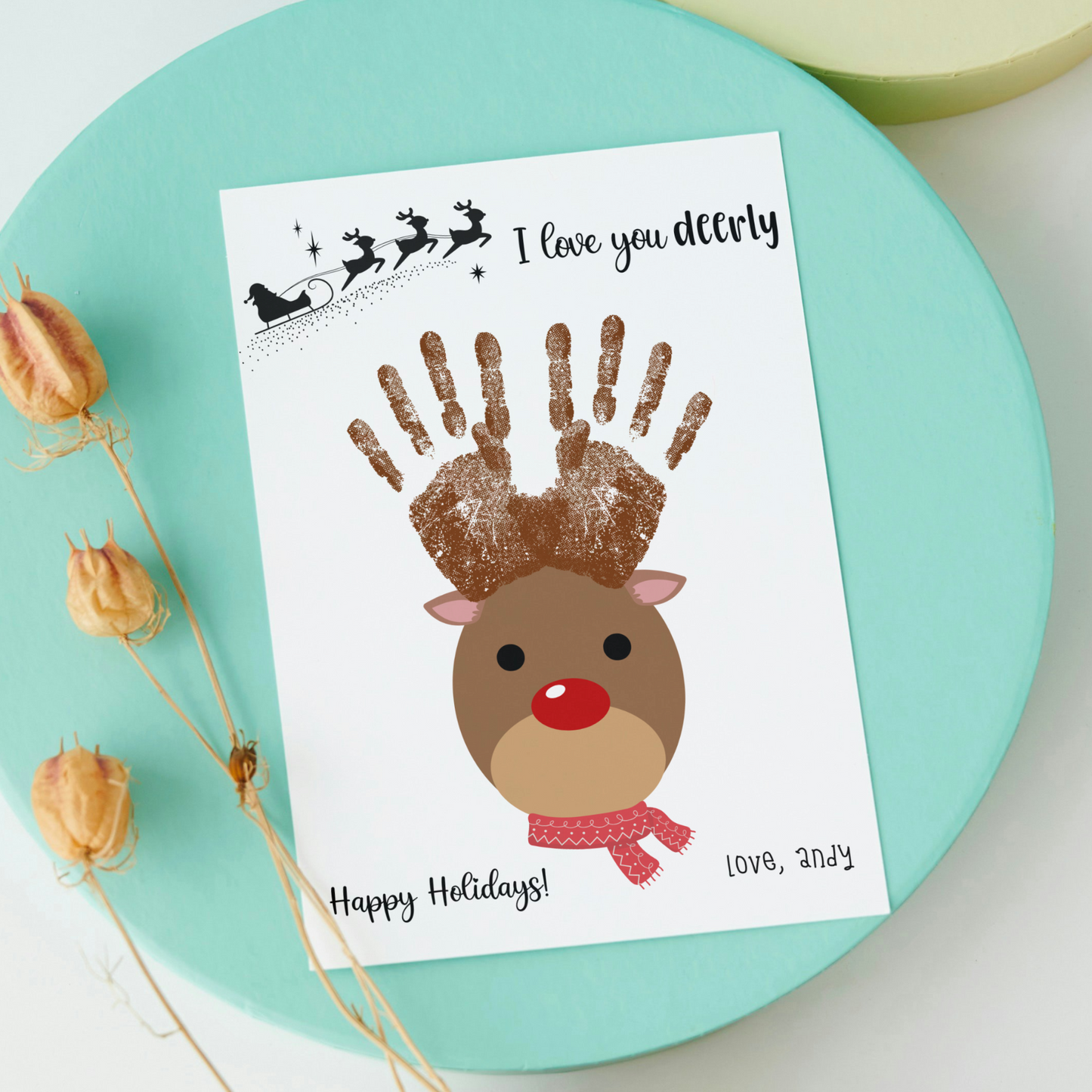 Christmas Handprint Reindeer Craft Printable, DIY Holiday Art Activity For Baby Toddler Kids Keepsake Gift