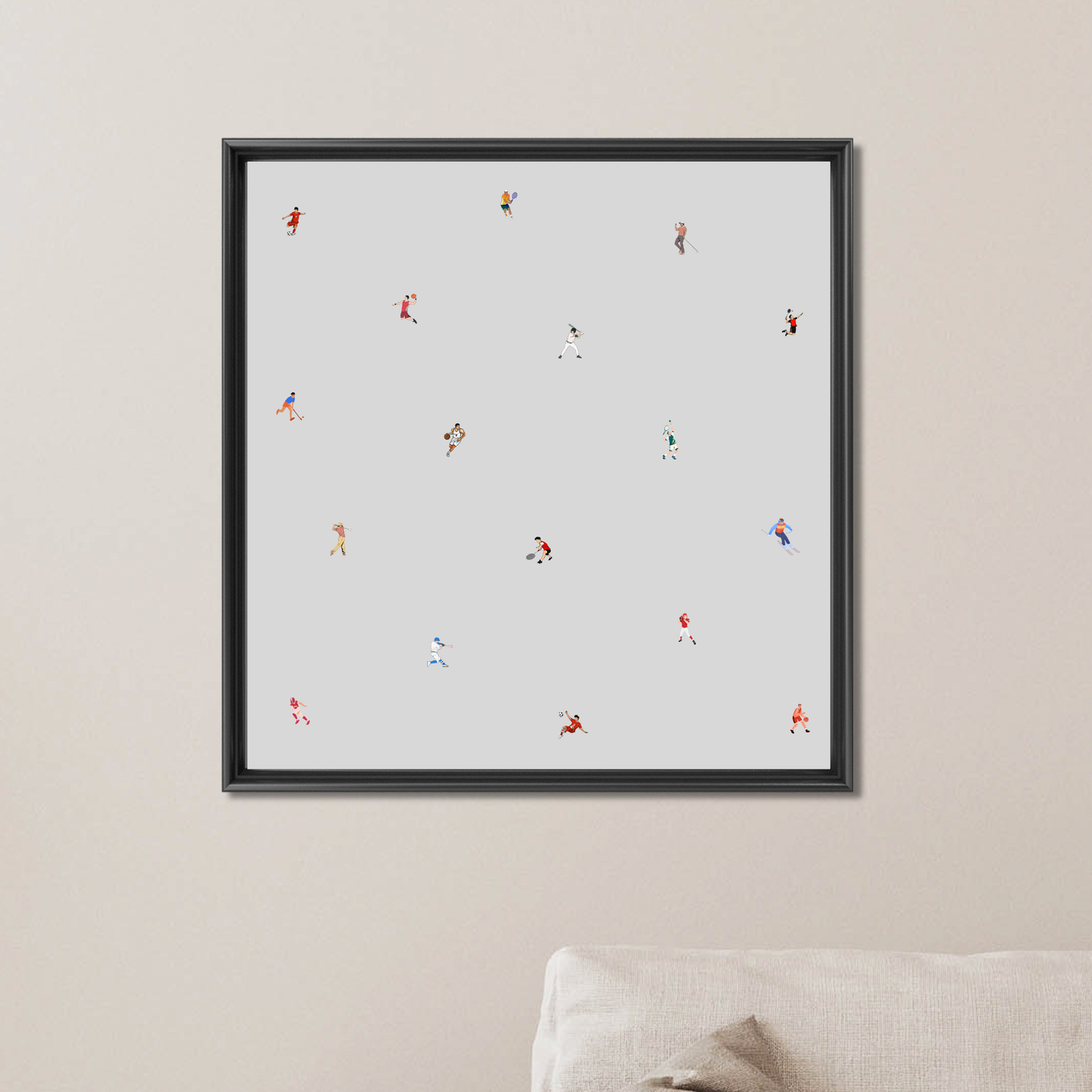 Tiny Male Sports Players Print Retro Minimalist People Art