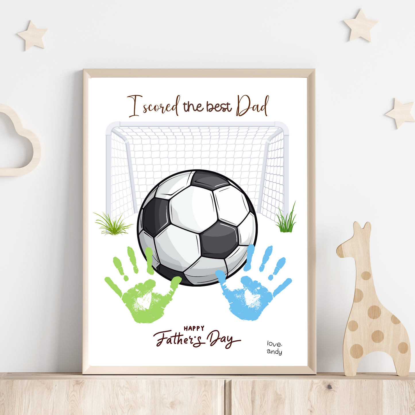 Father's Day Handprint Craft Printable, DIY Soccer Art Gift for Dad from Kids