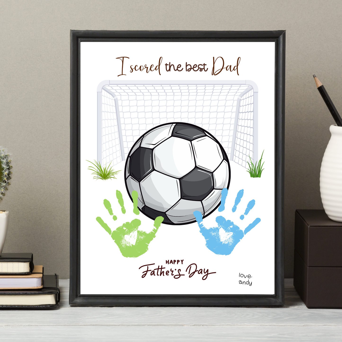 Father's Day Handprint Craft Printable, DIY Soccer Art Gift for Dad from Kids