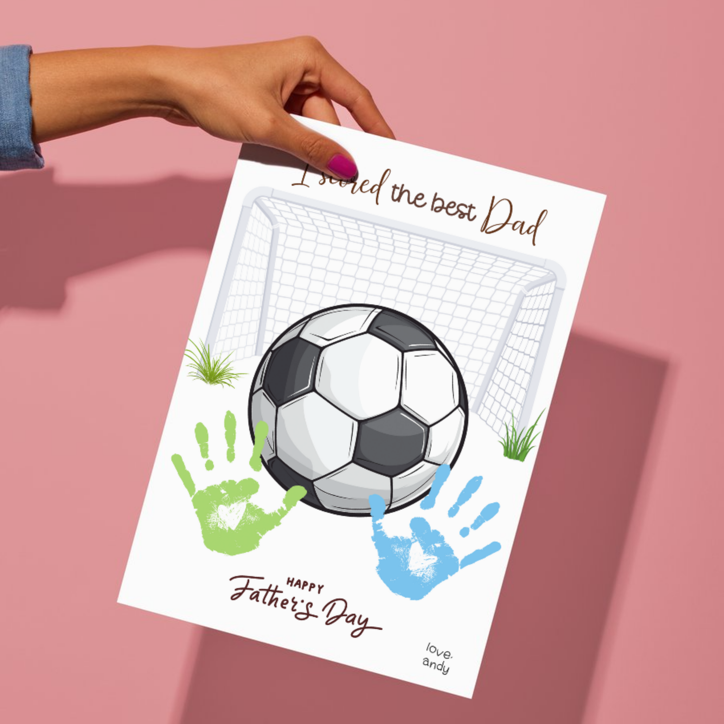 Father's Day Handprint Craft Printable, DIY Soccer Art Gift for Dad from Kids