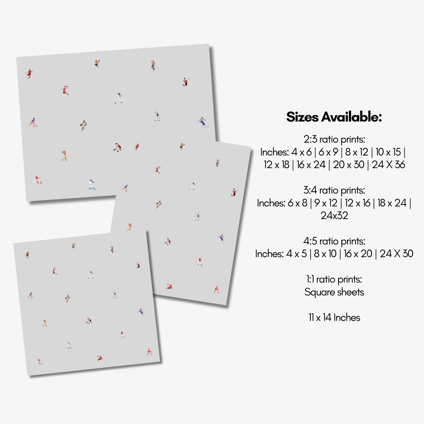 Tiny Male Sports Players Print Retro Minimalist People Art